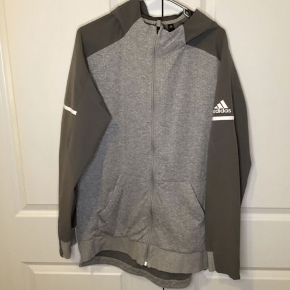adidas Gray and Dark Gray Full-Zip Hooded Windbreaker